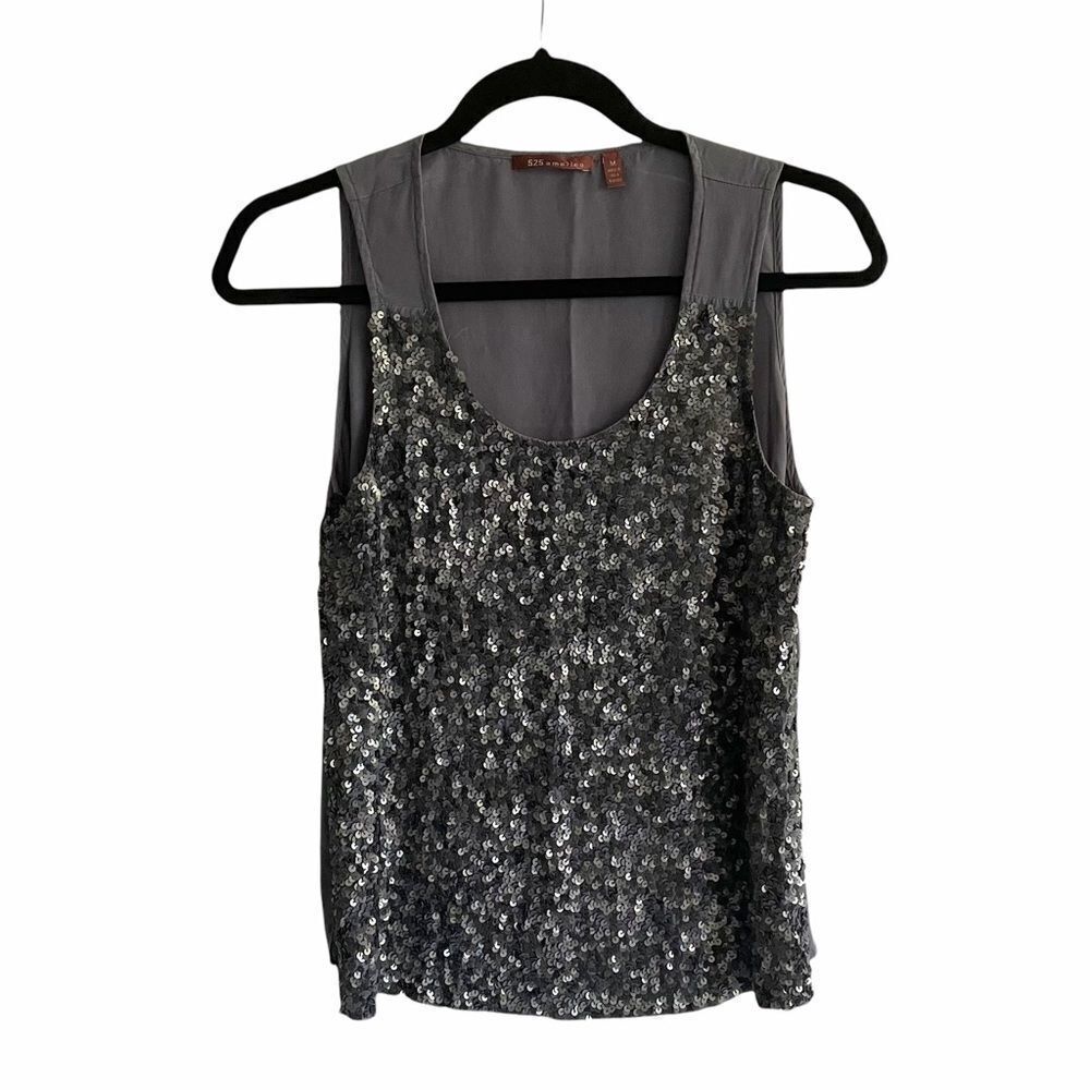 525 America Graphite Silk Sequin Sleeveless Tank Top Medium